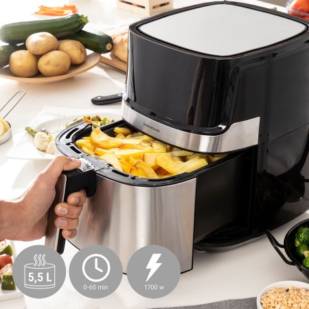 Friteuse sans Huile InnovaGoods Noir Acier inoxydable 1700 W 5,5 L (Reconditionné A) d'Europe débarque