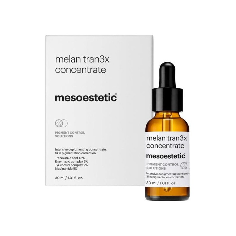 Mesoestetic Melan Tran3x Concentrate 30 ml rembourrage situé sous